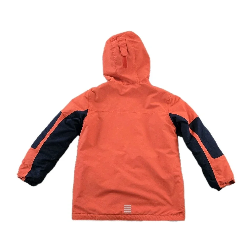 Lands End Boy's Coat Full Zip Hooded Orange Black Grow Along Size 8 Small